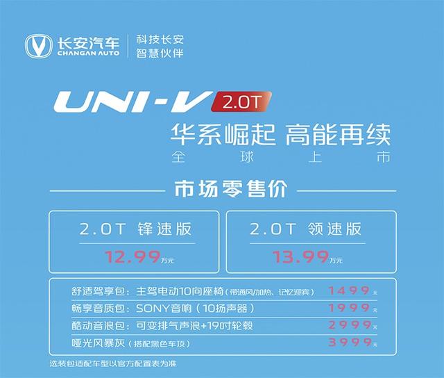 动力、性能再进阶 长安UNI-V 2.0T售12.99万起